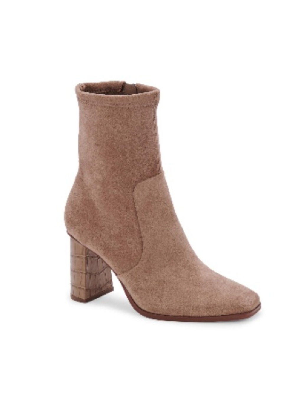 Dolce Vita Taupe Suede Croc-Block Heel Ankle Boot